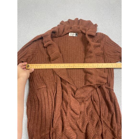 Jon & Anna Womens Size M Brown Ruffle Cardigan Sweater drawstring tie - Picture 4 of 11